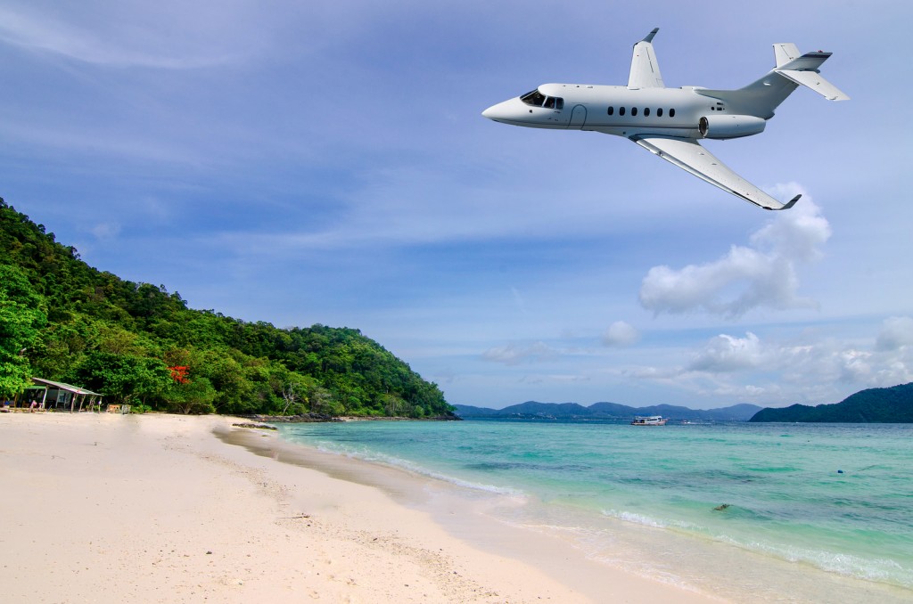 Private jet is arriving tropical resort in the morning